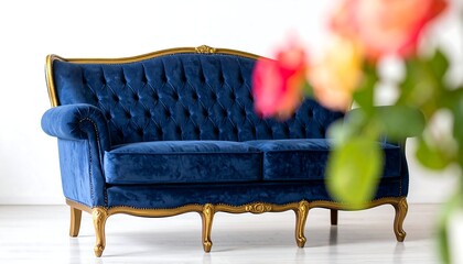 Elegant navy blue couch in a room