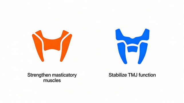 Strong chewing muscles stabilize the temporomandibular joint, representing the function of strengthening chewing muscles and stabilizing the temporomandibular joint, suitable for oral care.
