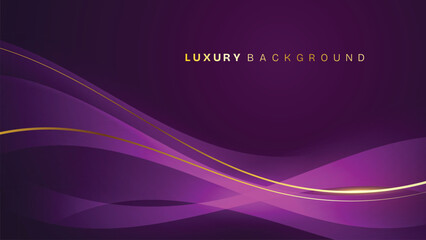 Abstract Luxury Purple Background with Glowing Golden Lines, Neon Light Effects, and Elegant Premium Design