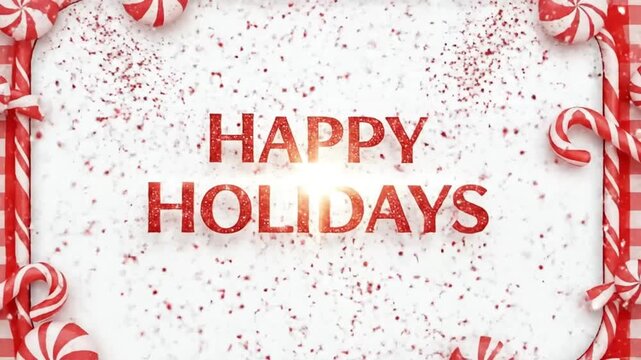Festive holiday greetings animated video with candy cane frames and sparkling text effects