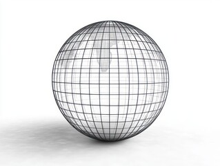 minimal wireframe globe with latitude and longitude grid, faint continent outlines and soft shadow on white background conveying a calm modern mood