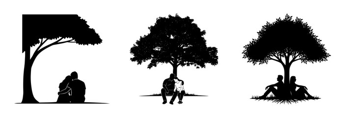 Silhouettes of Trees and People