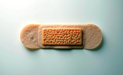 Adhesive bandage close-up on light background, medical patch for wound healing and first aid care.