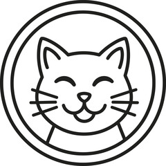 Cute hand drawn outline of a happy cat face inside a circle simple doodle art for pet lovers and animal icons isolated on white background