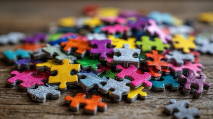 Colorful jigsaw puzzle on a wooden table