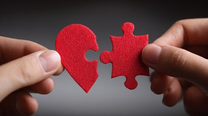 hands connecting the final piece of a heart-shaped puzzle