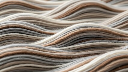 Layered Yarn Strands in Neutral Tones Creating a Wavy Surface