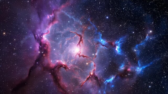 Animated Nebula Forming With Pink and Blue Gas Clouds in Outer Space