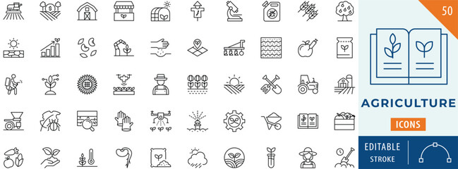 Agriculture icon collection set. Editable stroke.
