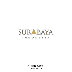 Surabaya Wordmark Logo - Tugu Pahlawan, Hero Monument as icon of Surabaya city at letter A.