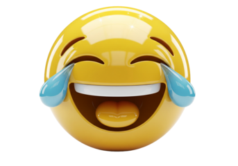 Laughing crying emoji face with tears of joy isolated on transparent background