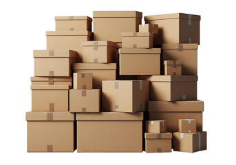 Fototapeta premium A large stack of various sized cardboard boxes on transparent background for moving or storage needs efficiently