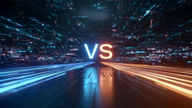 Futuristic Versus Concept with Neon Lights and Tech Background