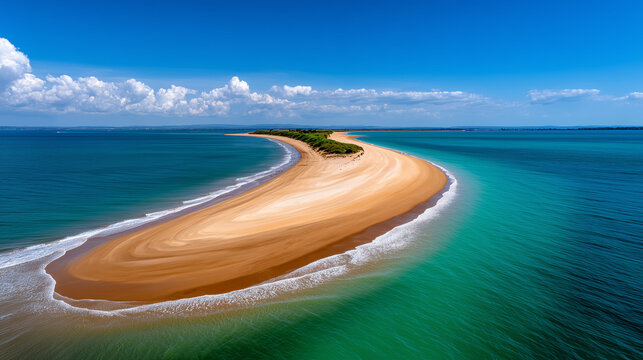 Artificially Deposited Hook-Shaped Sand Peninsula Being Redistributed by Ocean Currents