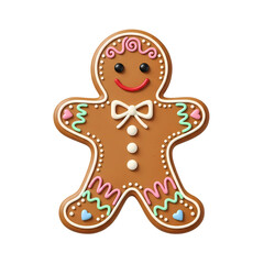 Fototapeta premium Decorative Gingerbread Man Cookie with Colorful Icing and Heart Details on Transparent Background