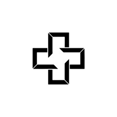 Obraz premium Geometric black cross symbol with distinctive angled edges, forming a modern abstract design element suitable for diverse branding isolated on transparent background
