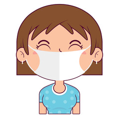 girl short bob hair wear medical mask cartoon cute