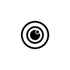 Stylized black and white abstract eye iris symbol with concentric circles and pupil, minimalist design. isolated on transparent background
