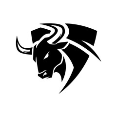 Powerful black bull head logo design for sports team or brand identity
