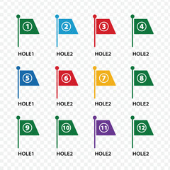 Golf Flags & Hole Number Icon Set Flat Golf Course Markers