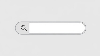 Outlined pill shaped search bar with left circular icon area and empty white input space, thin grey border on soft background, simple wireframe style UI component for web interfaces
