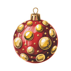 Stunning vibrant red Christmas ornament decorated with glossy gold polka dots on black