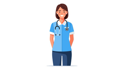 Fototapeta premium Illustration of a female nurse in blue scrubs with a stethoscope, depicting a healthcare professional.