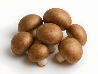 Group of Brown Cremini Mushrooms on Clean White Background