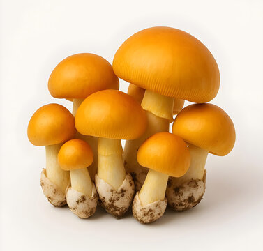 Group of Yellow Orange Caesar's Mushrooms in Bulbous Base on White