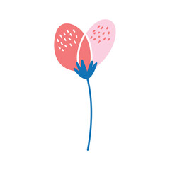 A simple illustration of a stylized flower with pink and red petals