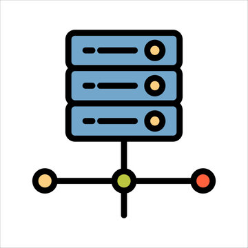 Data analytics filled line color icon. Server system.