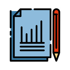 Data analytics filled line color icon. Work document report.