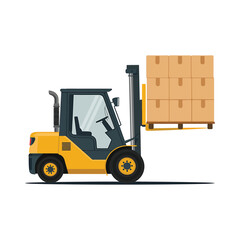 Yellow forklift lifting cardboard boxes on a wooden pallet illustration