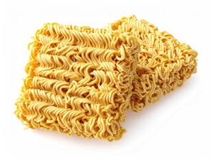 Two dry, wavy noodle bricks, ready for cooking