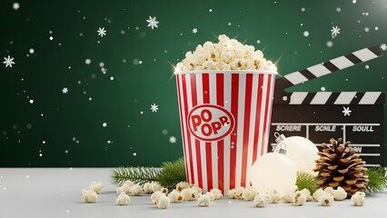 Popcorn bucket ready for movie night with clapperboard and stars