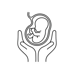 Protecting new life hands cradling a fetus in a womb outline