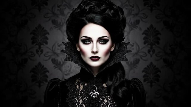 Elegant Gothic Woman in Dark Attire with Dramatic Makeup.