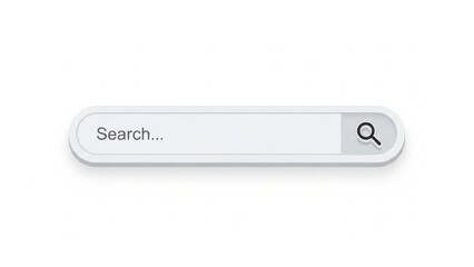 Clean white pill‑style search bar with subtle border, right aligned soft grey button and magnifying glass icon, creating a modern light theme interface component for contemporary web and app designs

