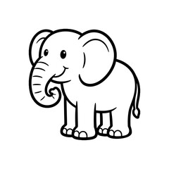 Fototapeta premium Playful hand-drawn elephant illustration, a cheerful black and white cartoon outline perfect for coloring books, educational materials, and adorable animal designs