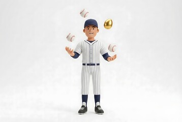 Cartoon Baseball Player Juggling Balls and a Golden Egg
