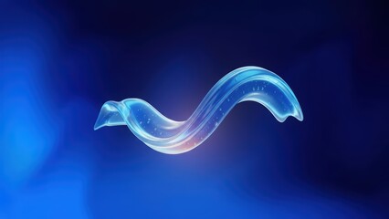 Ethereal glowing blue wavy shape flowing through a deep blue abstract space