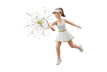 Joyful Tennis Player Hitting Ball with Confetti Explosion