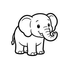Fototapeta premium Charming black and white line art illustration of a cute baby elephant, capturing a joyful concept for children's designs, educational materials, and playful animal themes