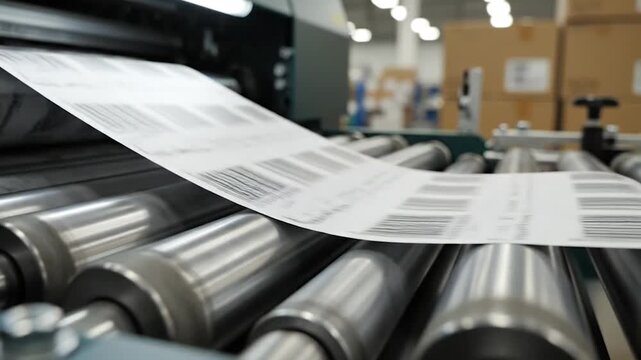 Barcode labels being printed on industrial printer
