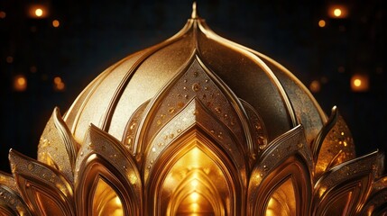 intricately designed golden ornamental dome with glowing warm lights in the background, evoking a sense of luxury and elegance