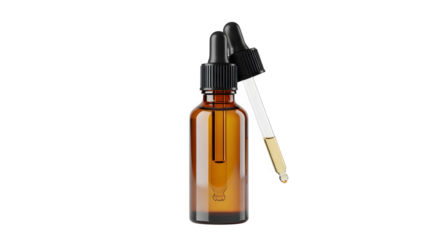 Amber glass dropper bottle with liquid beauty product skincare cosmetic wellness health isolated on transparent background
