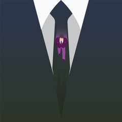 A conceptual vector illustration of a businessman walking forward through a narrow opening shaped like a necktie, symbolizing career pressure, corporate escape, ambition, and personal breakthrough