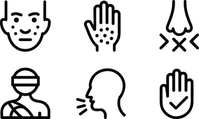Medical Symptoms Line Icon Set – Healthcare Disease and Condition Outline Icons