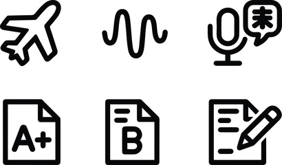 Education, Language, and Communication Line Icon Set – Learning and Travel Outline Symbols