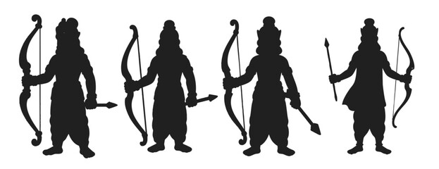Ram ji elements Black silhouette of Lord Rama drawing a bow and arrow
